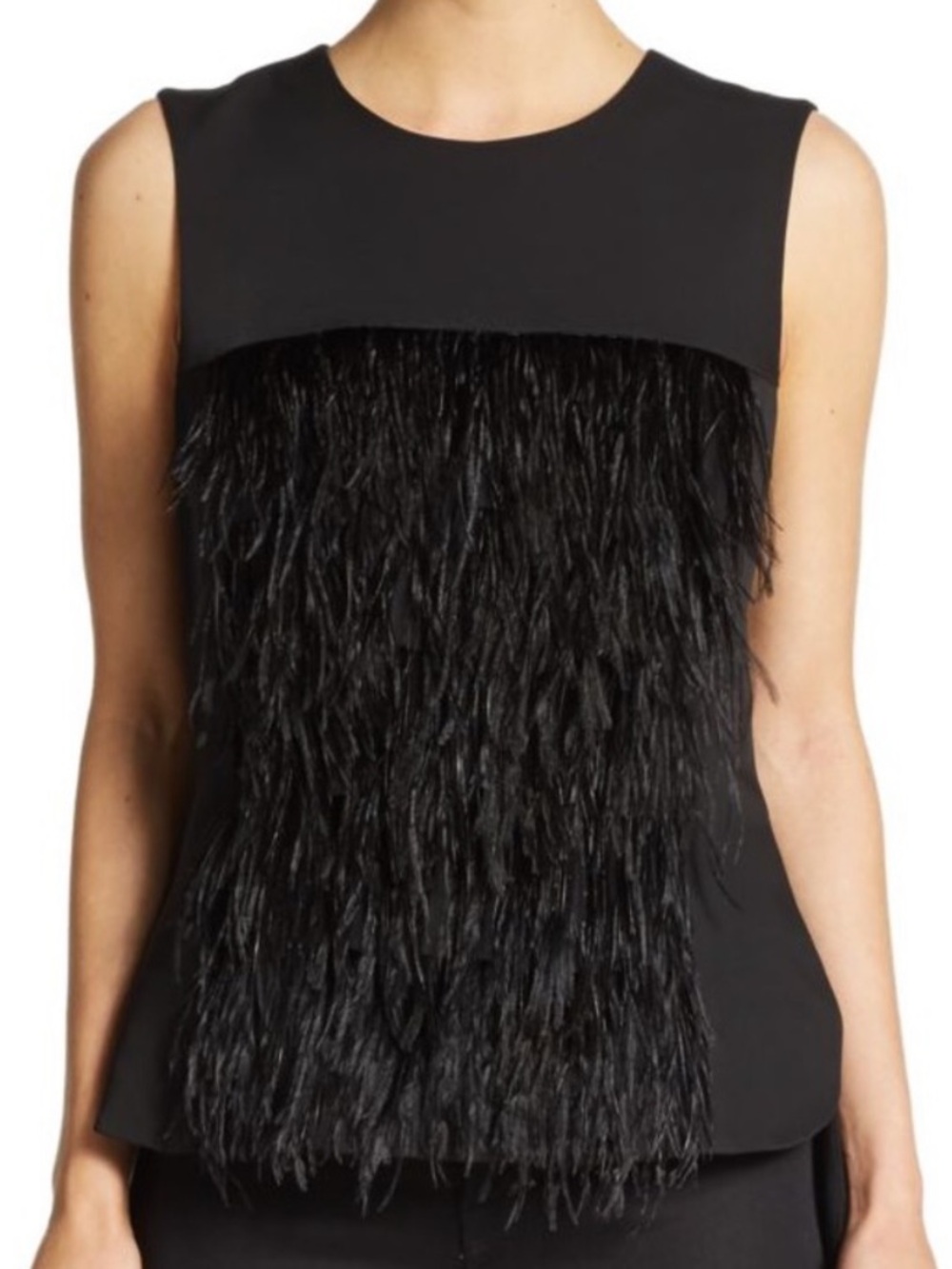 BCBGMAXAZRIA Black Ostrich Feather Top XXS NWT $338